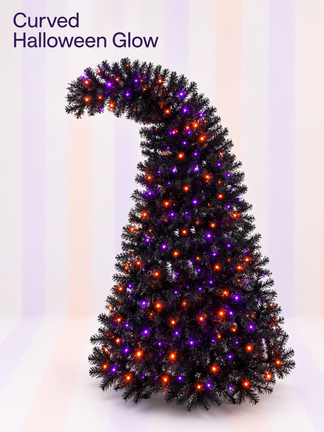 6FT Curved-Top Halloween Tree with 300 Purple & Orange LEDs