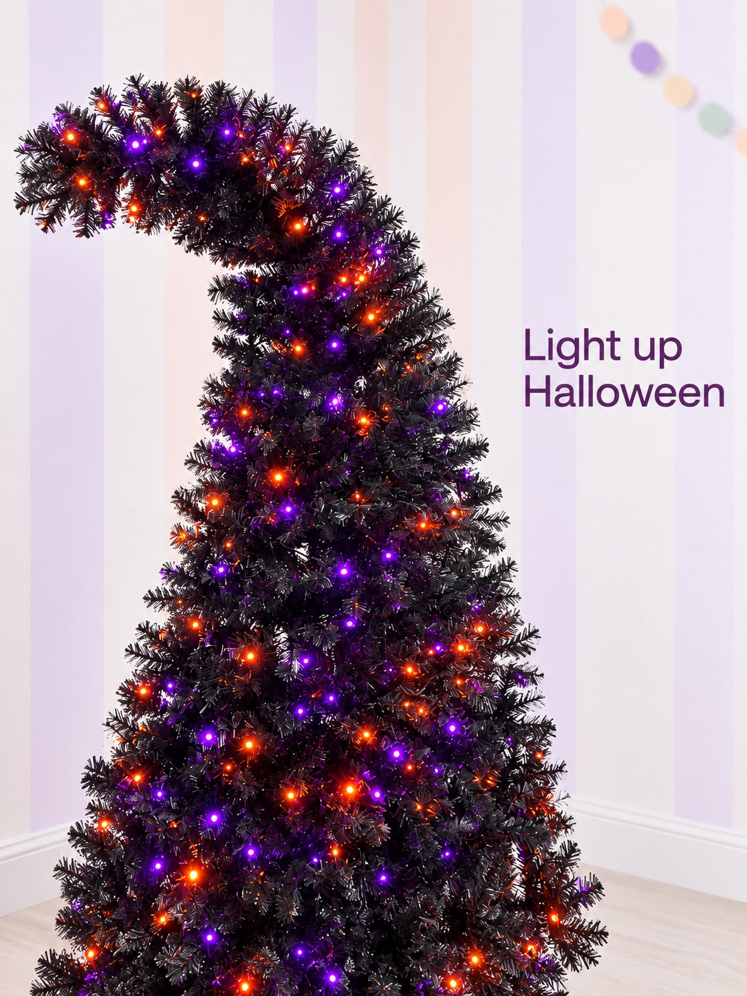 6FT Curved-Top Halloween Tree with 300 Purple & Orange LEDs