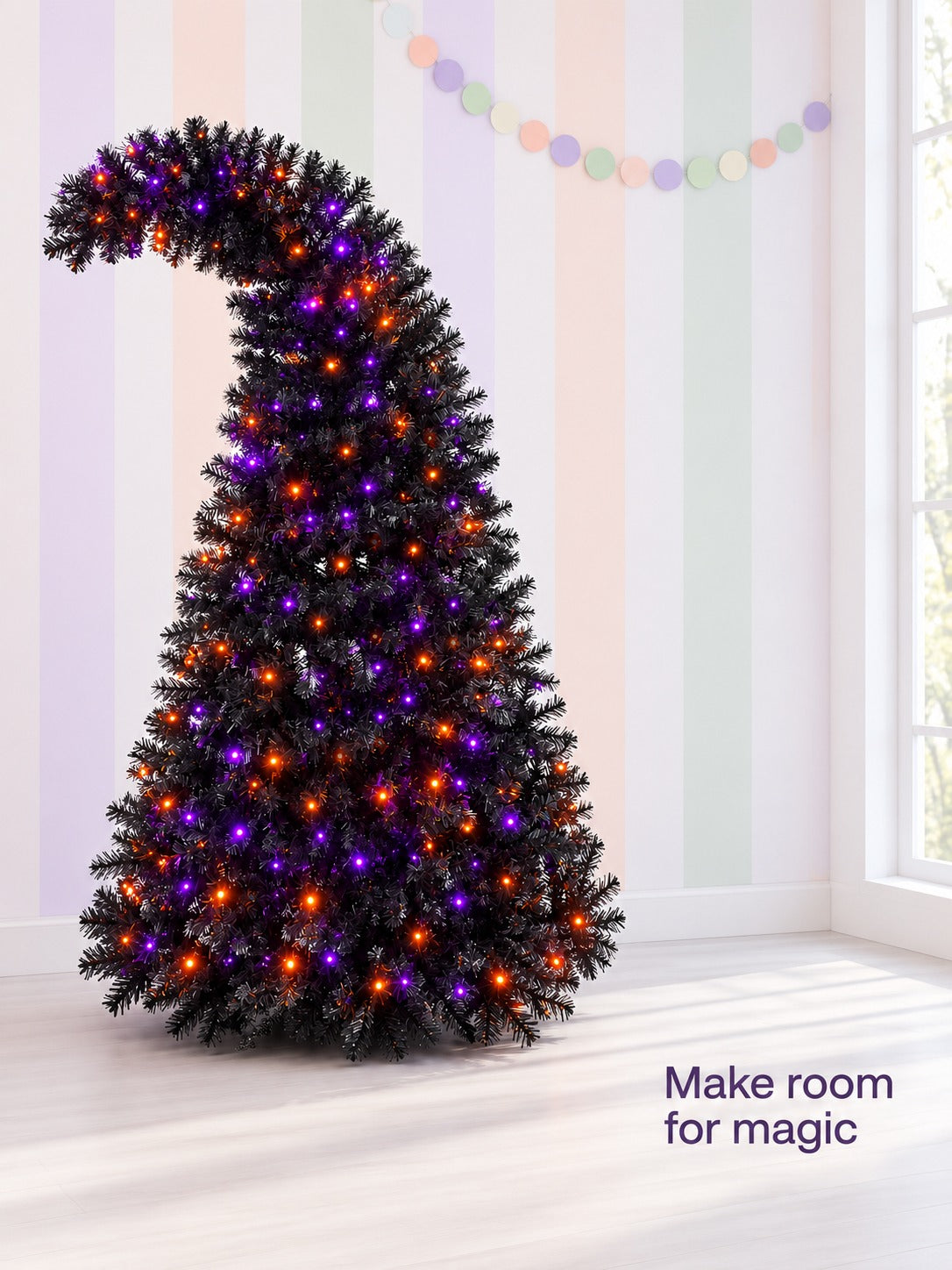 6FT Curved-Top Halloween Tree with 300 Purple & Orange LEDs
