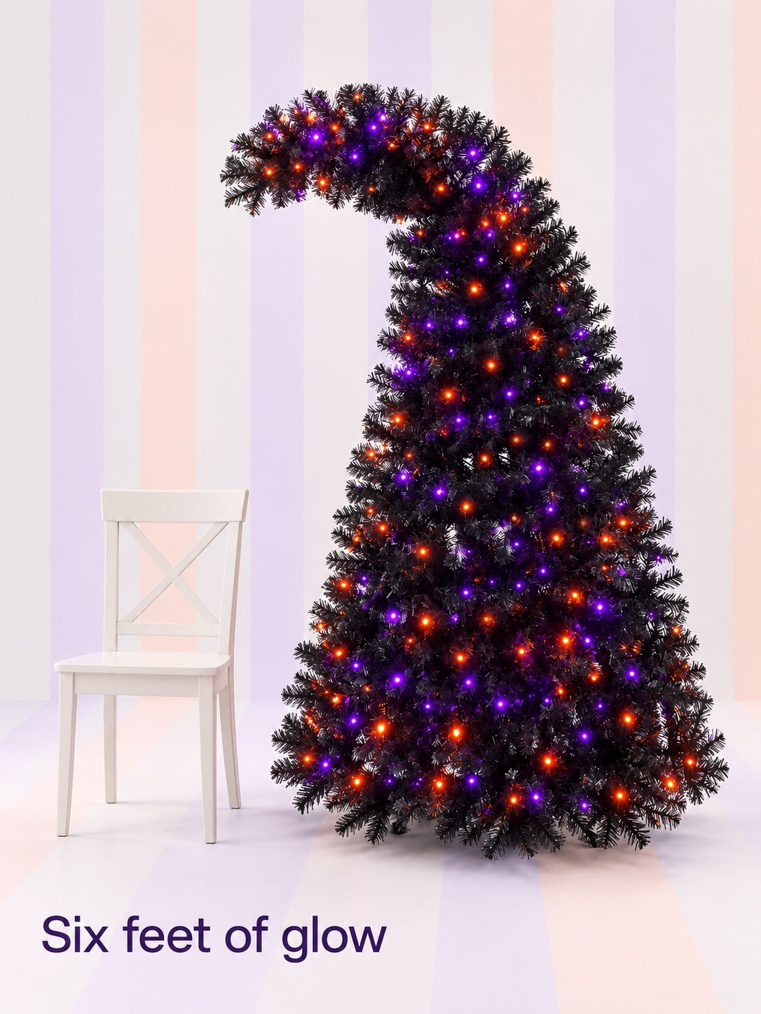 6FT Curved-Top Halloween Tree with 300 Purple & Orange LEDs
