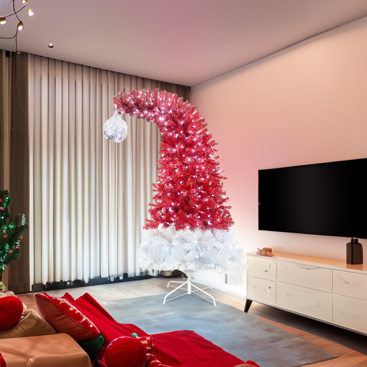 6FT Curved Top Artificial Christmas Tree With Lights