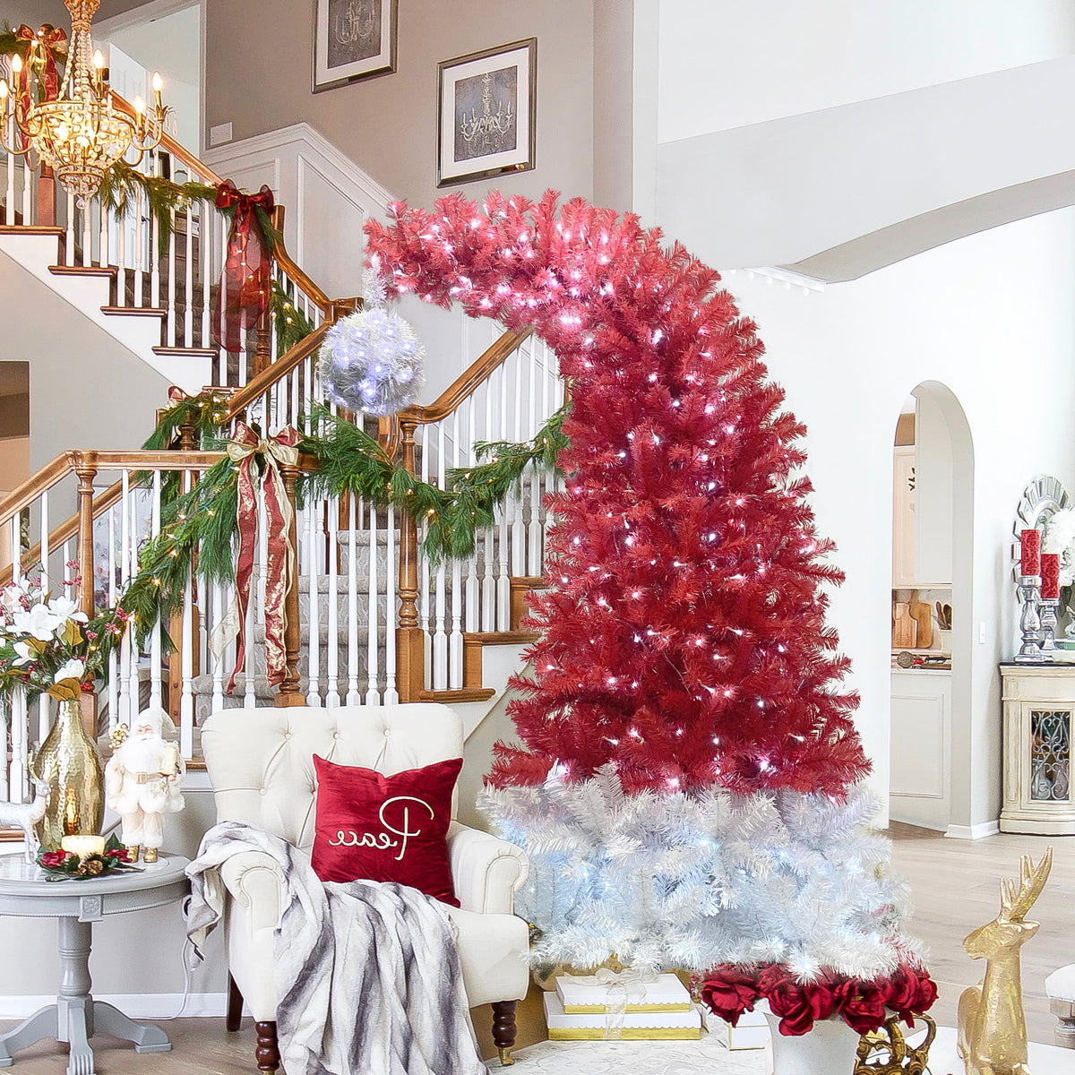6FT Curved Top Artificial Christmas Tree With Lights