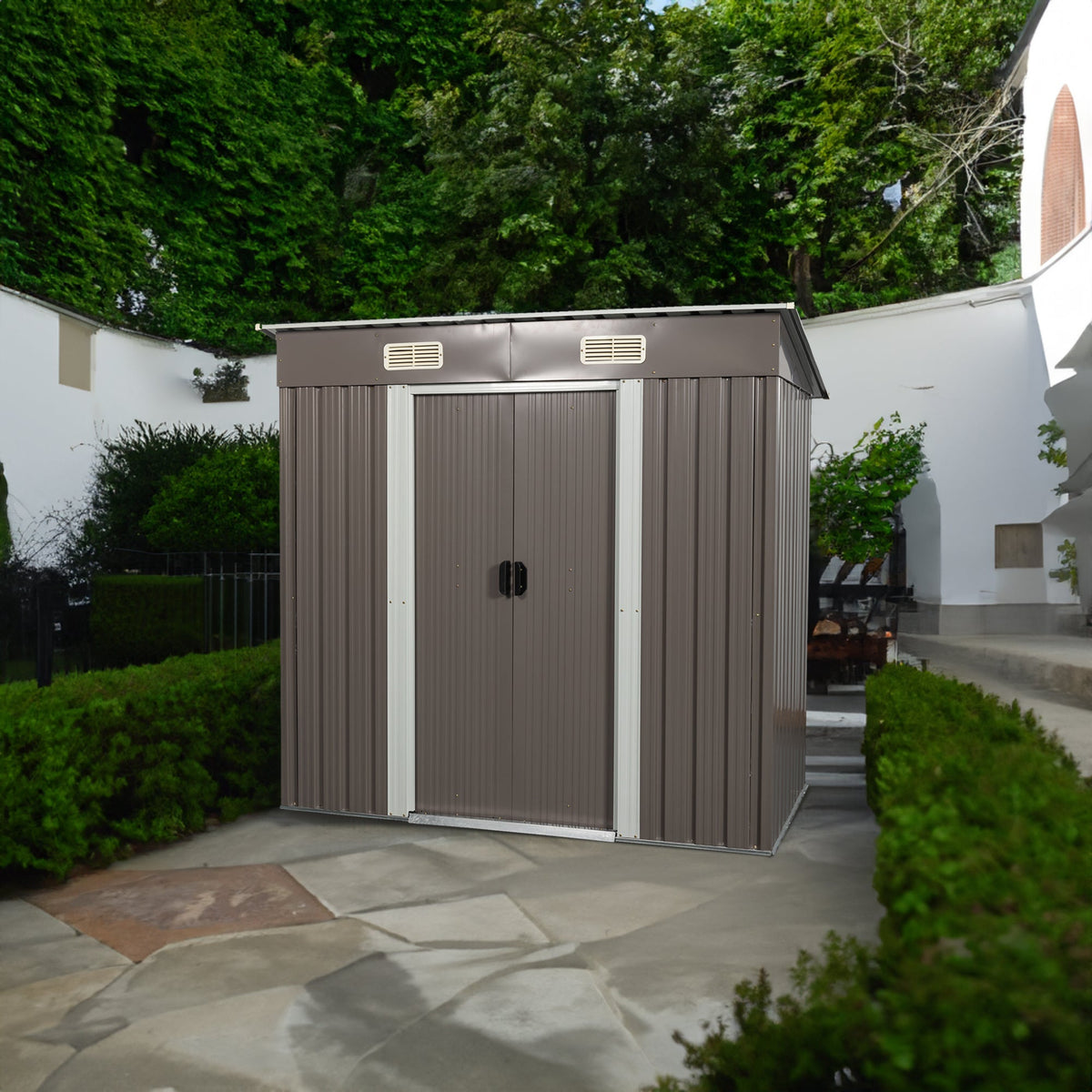 6ft x 4ft Metal Garden Shed with Lockable Sliding Doors