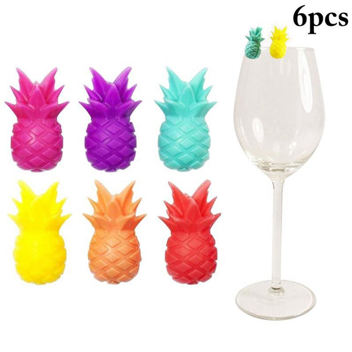 Silicone Pineapple Wine Glass Markers Set of 6 for Parties