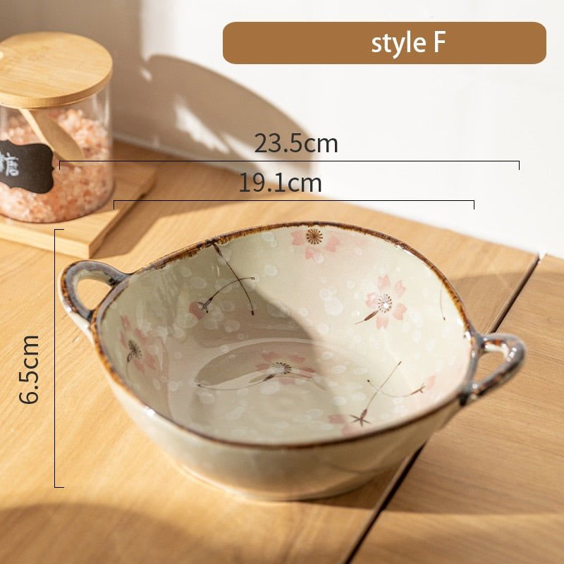 Handled Japanese Ceramic Noodle Bowl, Microwave Safe