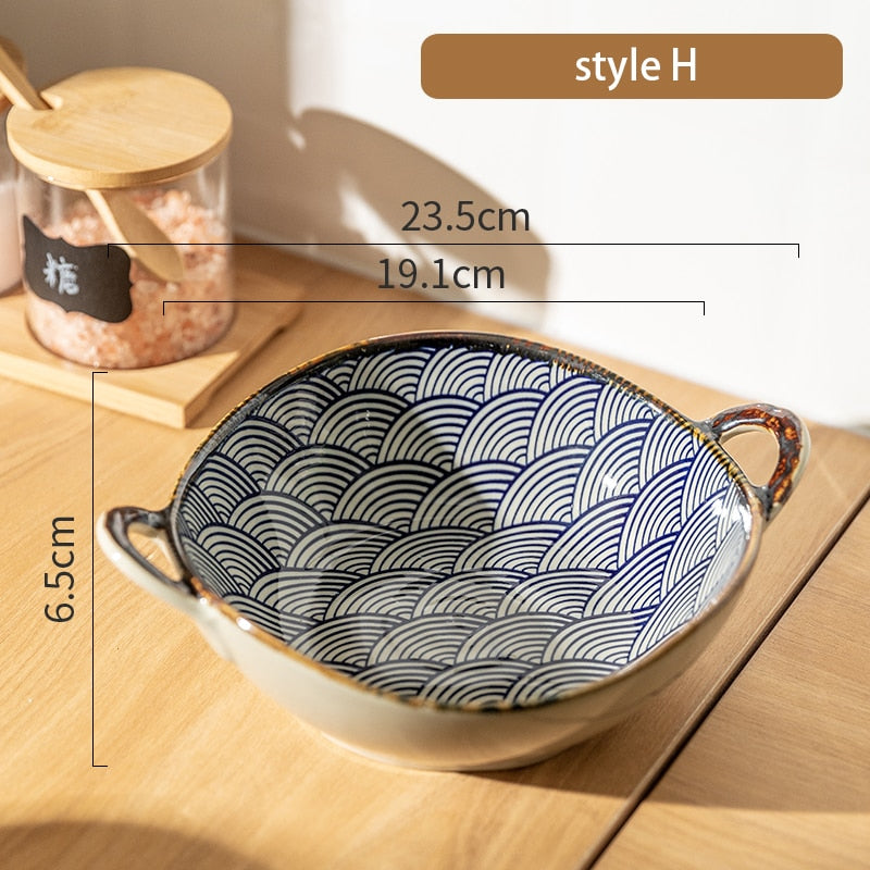 Handled Japanese Ceramic Noodle Bowl, Microwave Safe