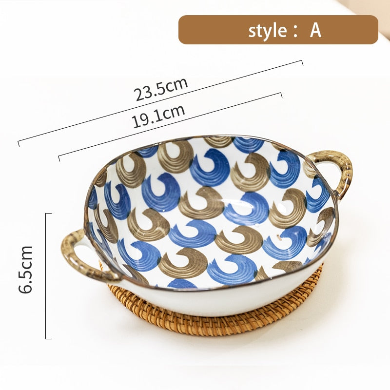 Handled Japanese Ceramic Noodle Bowl, Microwave Safe