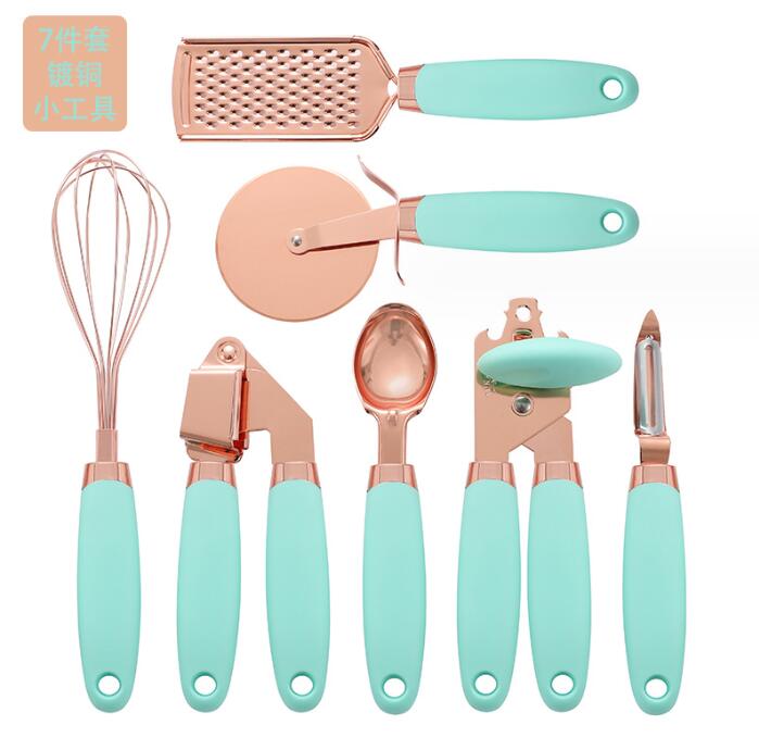 7 Piece Copper Kitchen Utensil Set with Soft Grip Handles