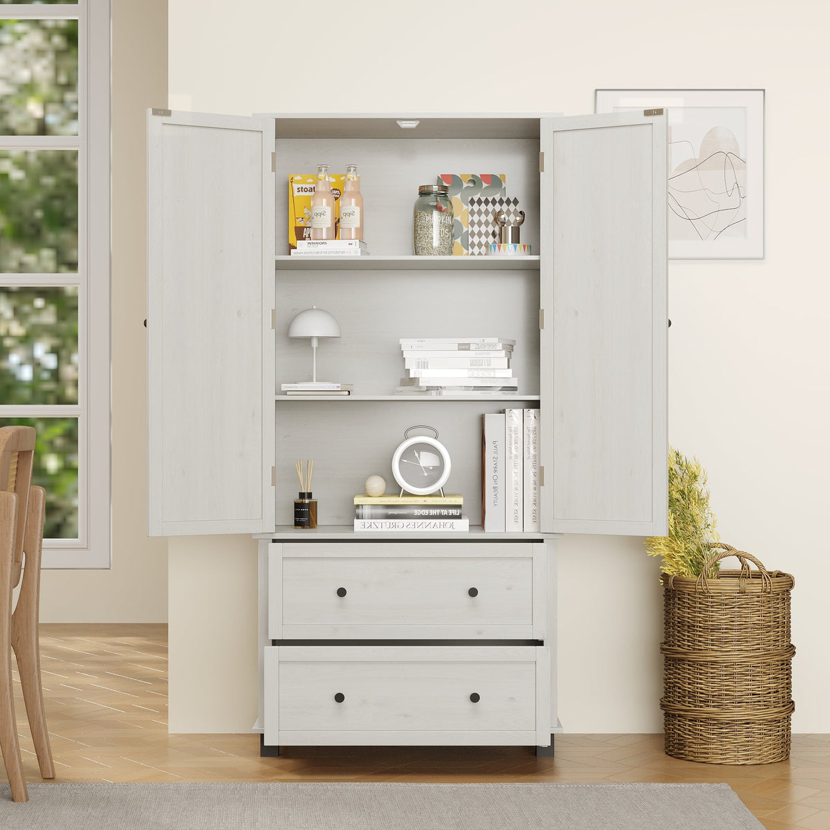 70 Inch Kitchen Pantry Cabinet with Drawers and Shelves
