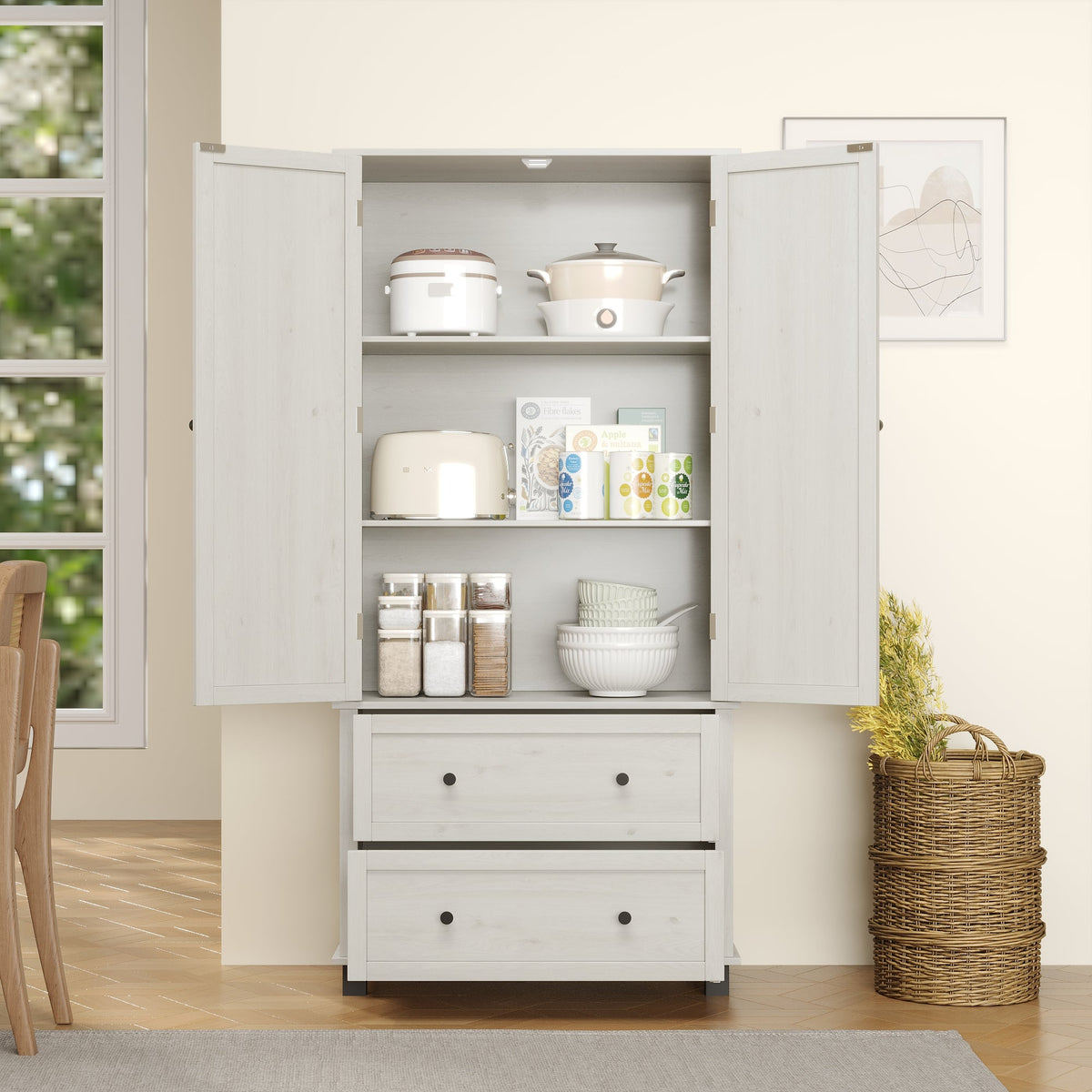 70 Inch Kitchen Pantry Cabinet with Drawers and Shelves