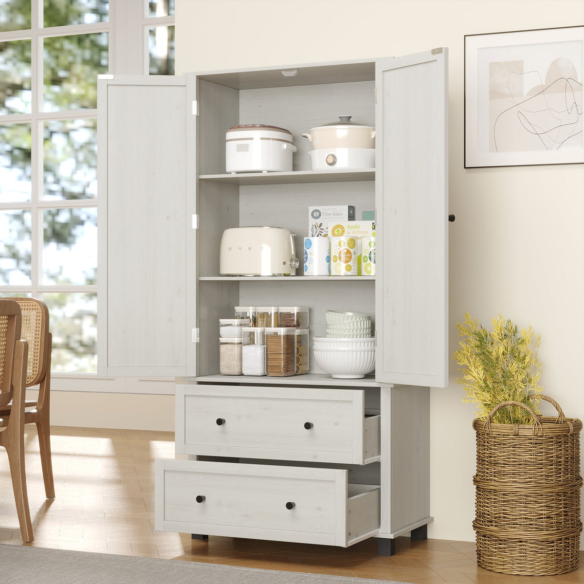 70 Inch Kitchen Pantry Cabinet with Drawers and Shelves