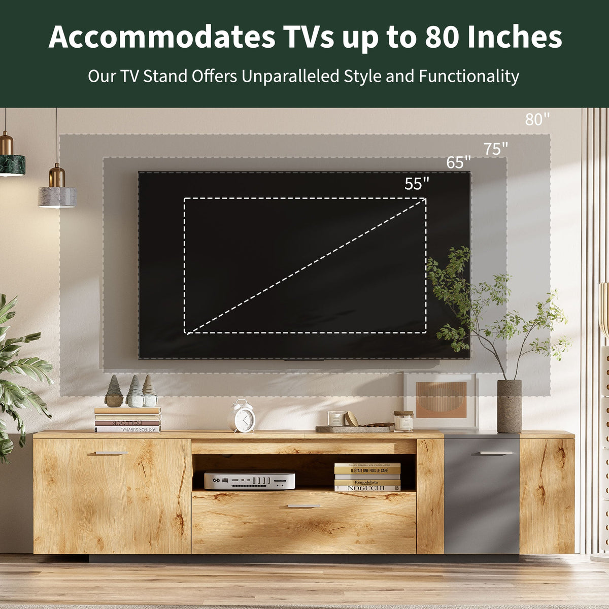 70 Inch TV Stand with Storage for TVs Under 80 Inches