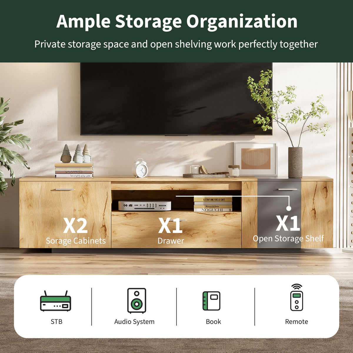 70 Inch TV Stand with Storage for TVs Under 80 Inches