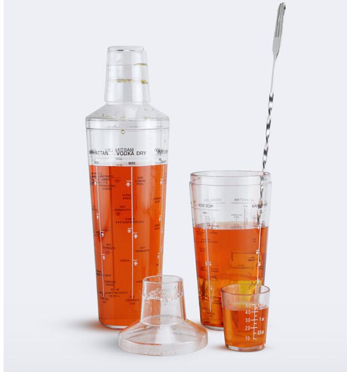 Plastic Cocktail Shaker Set with Jigger & Recipe Guide