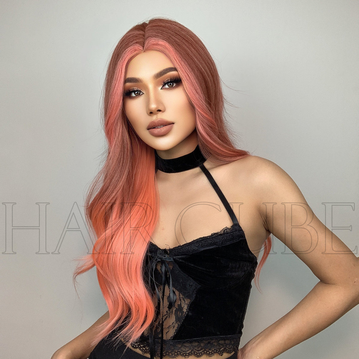 24-Inch Orange Pink Wig for Long, Wavy Glamour Looks