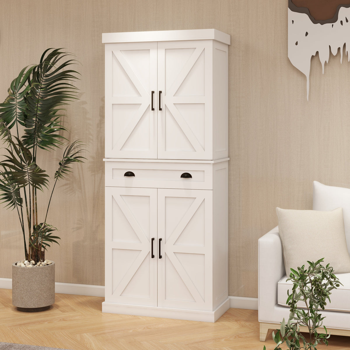 71" Farmhouse Pantry Cabinet with Doors and Drawer