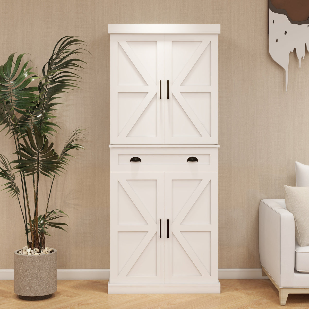 71" Farmhouse Pantry Cabinet with Doors and Drawer