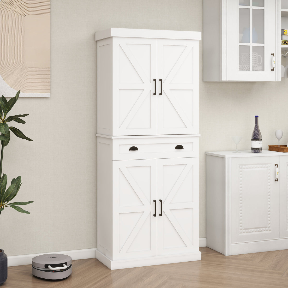 71" Farmhouse Pantry Cabinet with Doors and Drawer