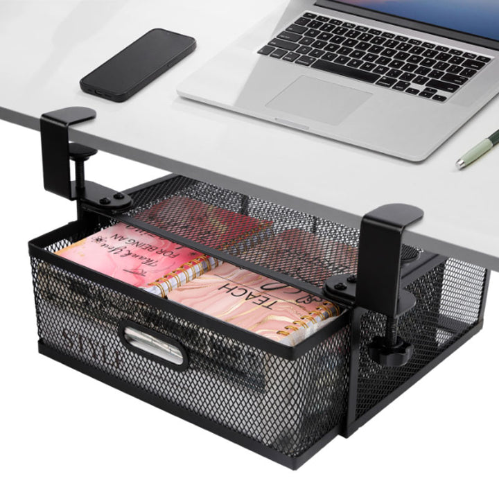 Under Desk Drawer No Drill Clamp-On Storage Basket