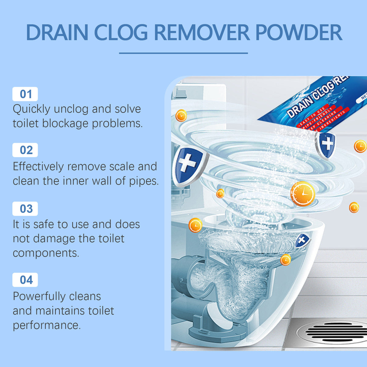 Toilet Drain Clog Remover Deep Cleaning Powder Sachets