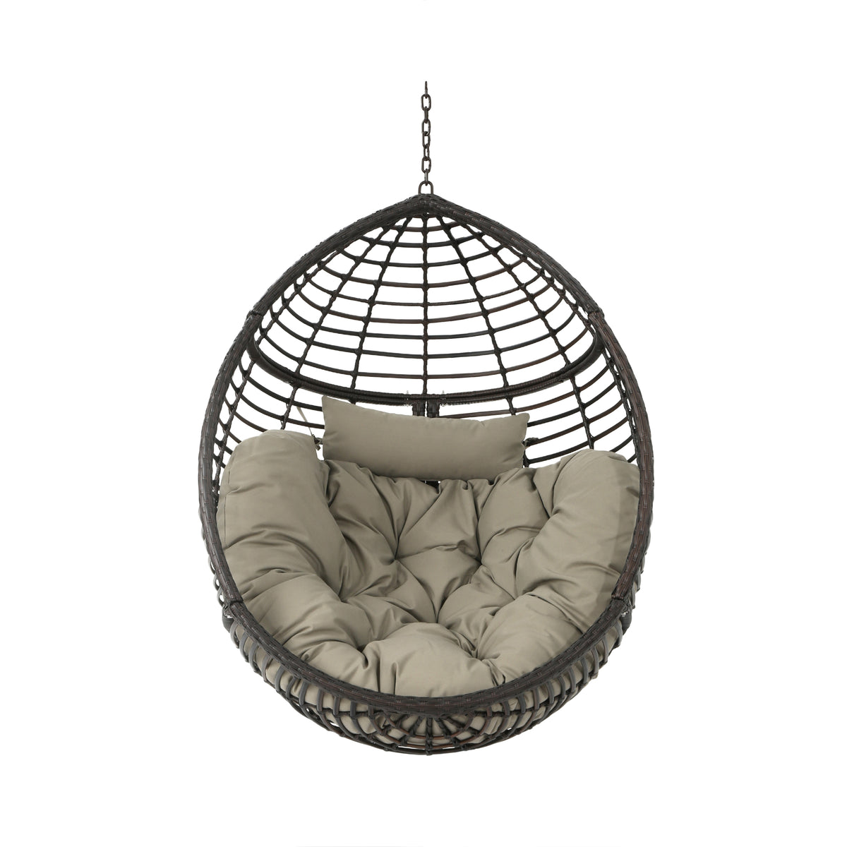 Brown Wicker Egg Hanging Chair with Cushion for Patio