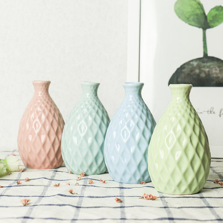 Mini Ceramic Vase with Pastel Diamond Texture Decor