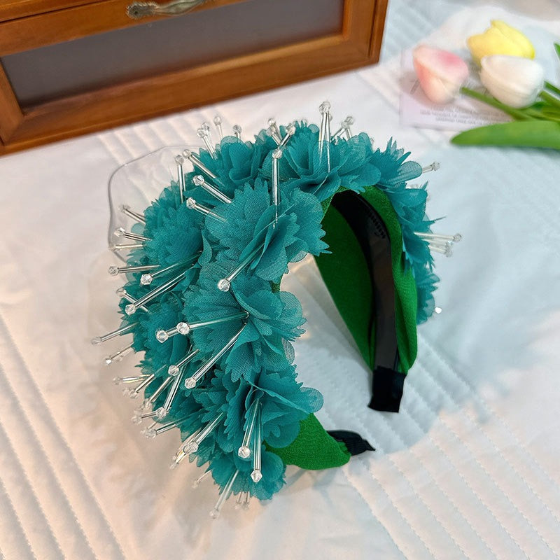 Floral Crystal Headband - Wide Padded Statement Hair Piece
