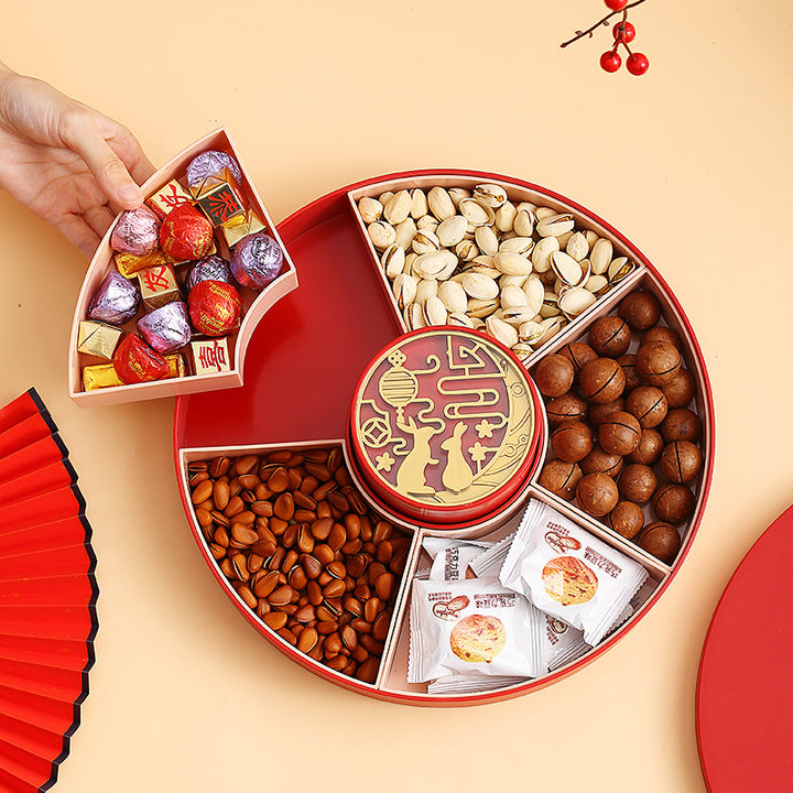 Festive New Year Candy Tray with Lid and Compartments
