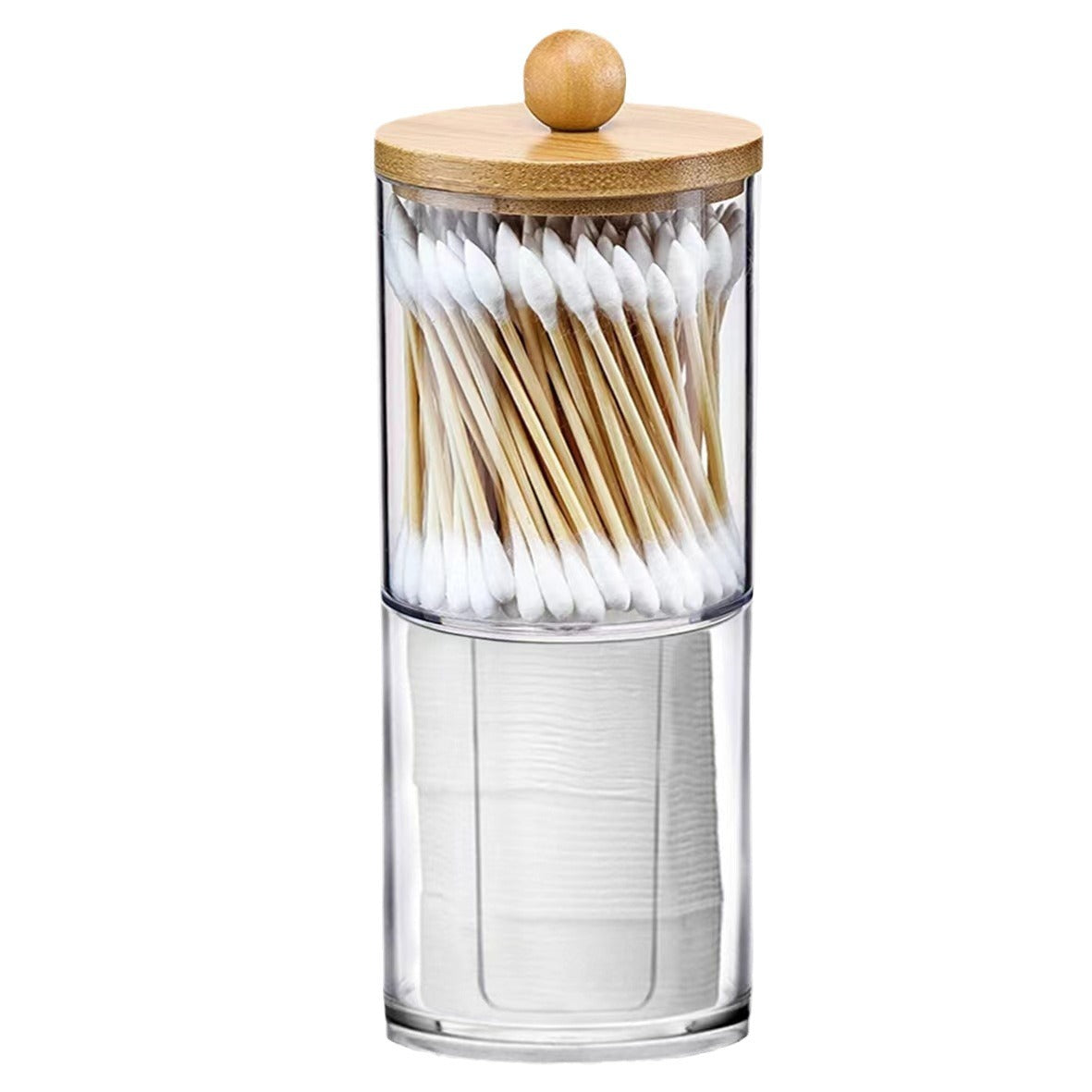 Bamboo Lid Cotton Swab Holder | Clear Bathroom Storage Jar