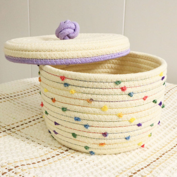 Woven Cosmetics Storage Basket with Lid for Desk Vanity