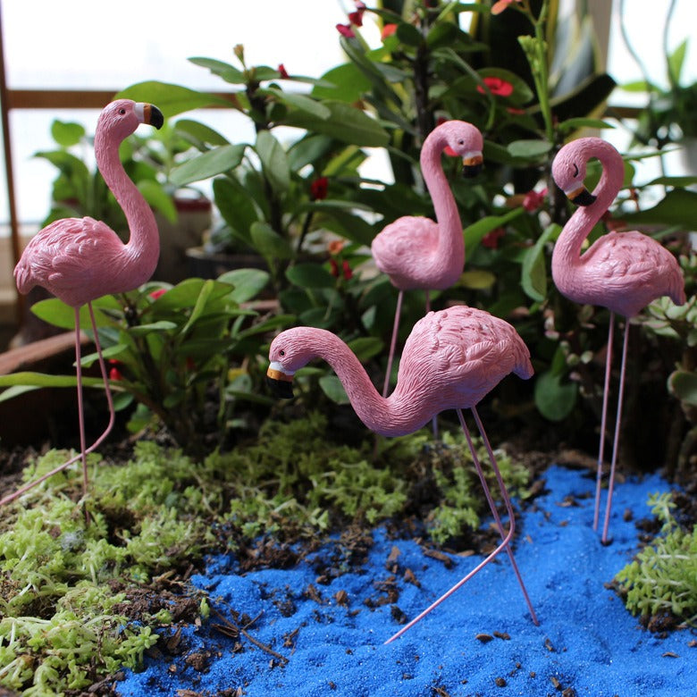 Pink Flamingo Garden Stakes Set of Four Decor