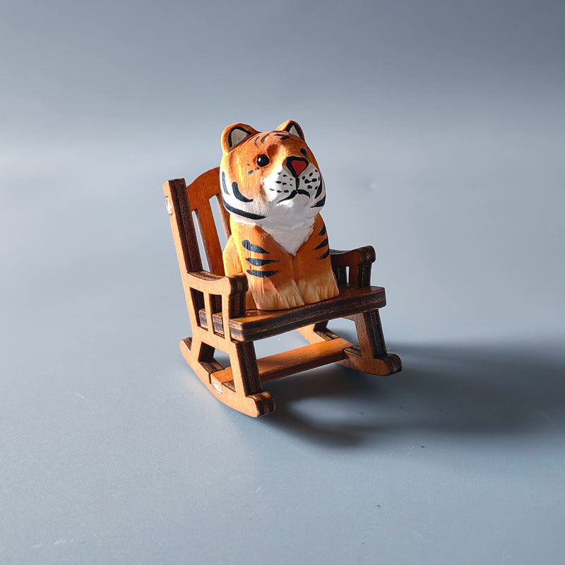 Wooden Animal Ornament with Mini Rocking Chair Decor