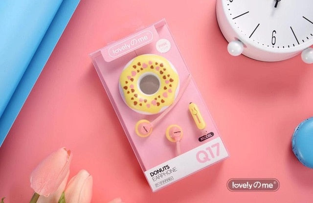 Cute Donut Wired Earphones with Mic, Pastel Colors