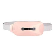 Pink and gray abdominal heating belt with adjustable straps, shown front-on with digital control panel visible