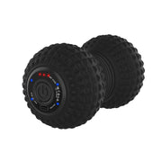 Dual peanut-shaped vibrating massage roller with integrated control hub showing red and blue LED indicators for intensity selection