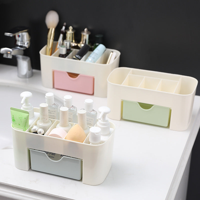 Desktop Makeup Organizer Box with Pull-Out Storage Drawer