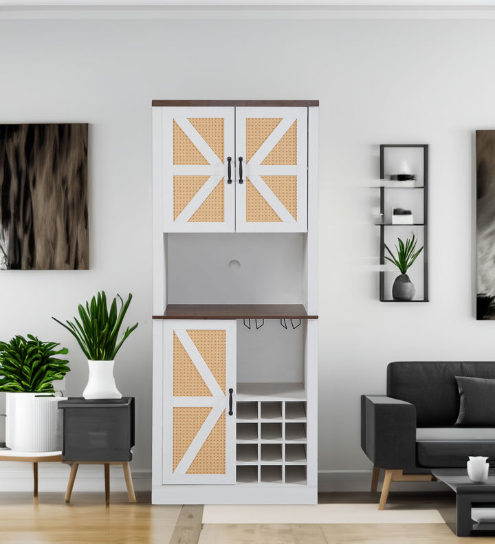 Farmhouse Wine Cabinet with Microwave Station and Pantry