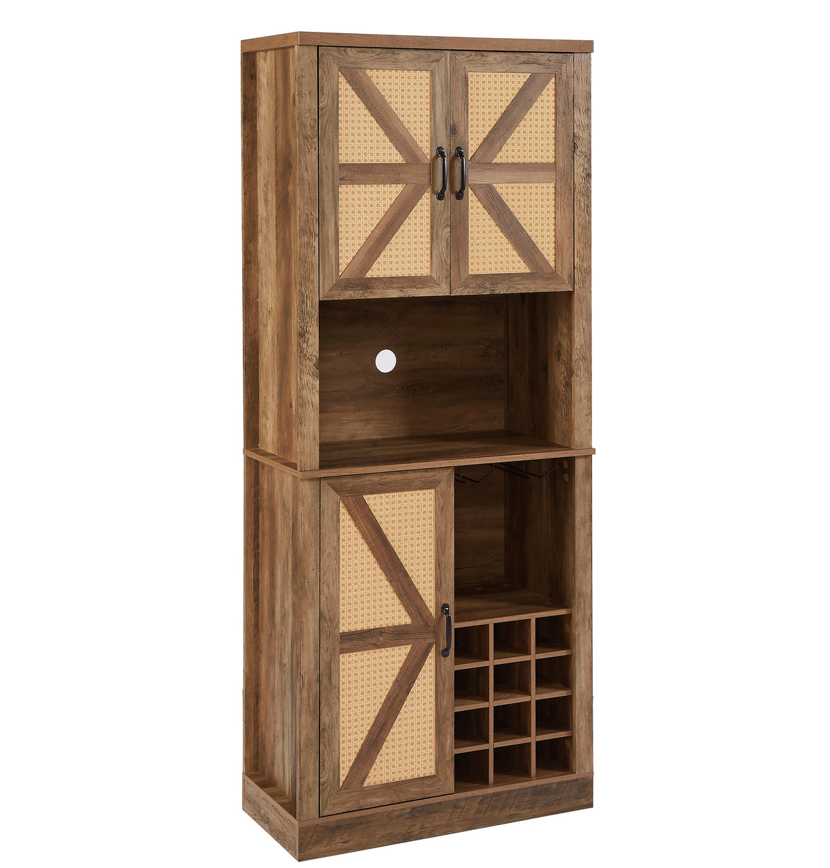 Farmhouse Kitchen Wine Cabinet with Rattan Doors & Storage