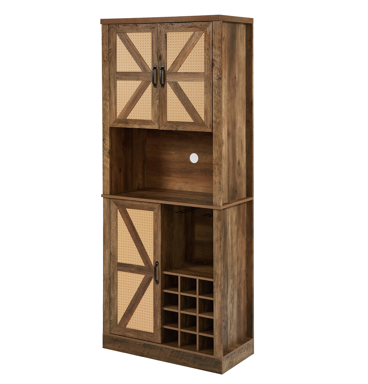 Farmhouse Kitchen Wine Cabinet with Rattan Doors & Storage