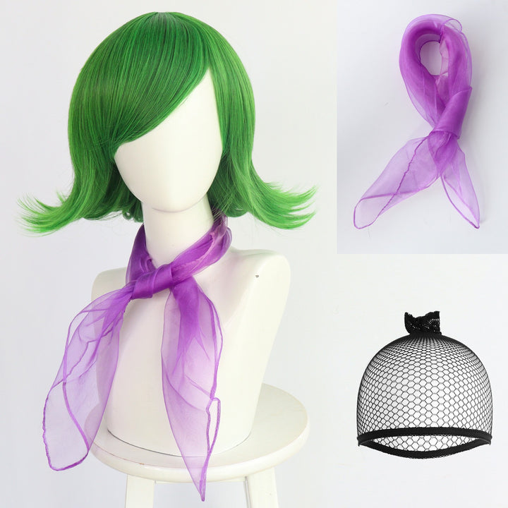 Green Cosplay Wig with Purple Scarf for Brain Agents