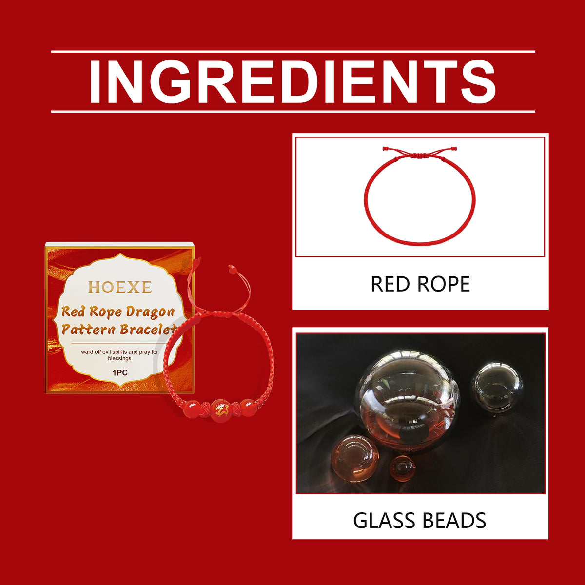Red Rope Dragon Bracelet for Luck, Peace and Protection