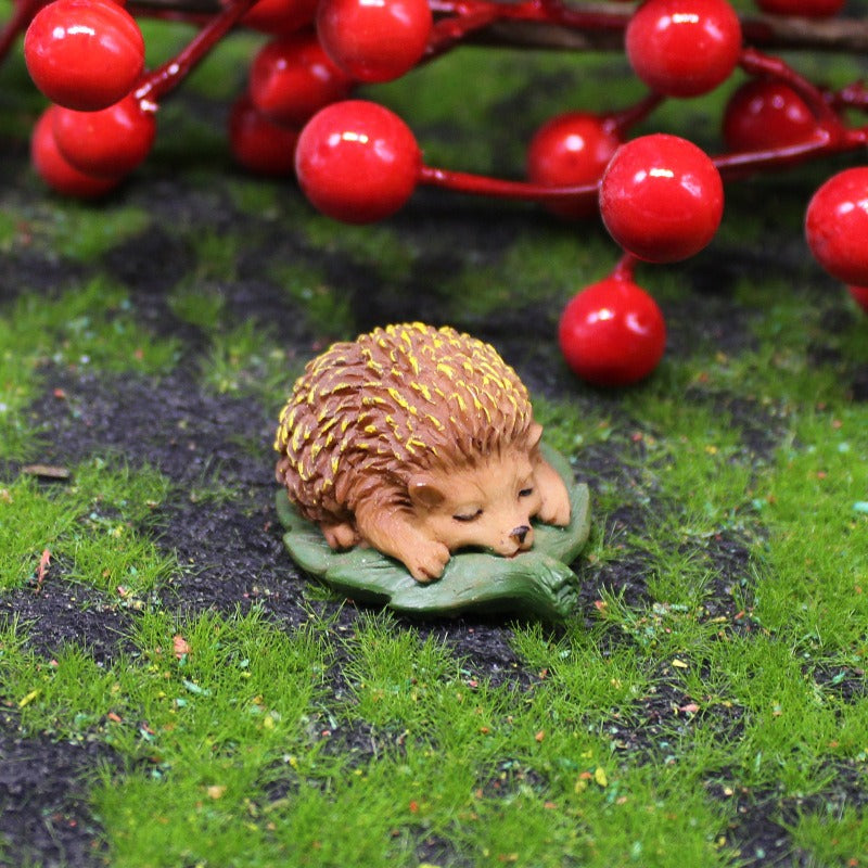 Sleeping Hedgehog Miniature Figurine for Fairy Gardens