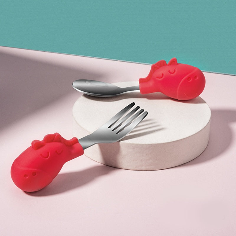 Toddler Utensil Set with Easy-Grip Elephant Handles
