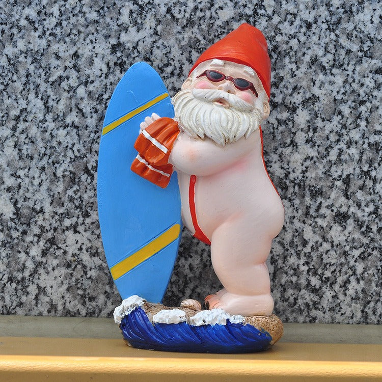 Surfing Gnome Garden Statue for Playful Summer Decor