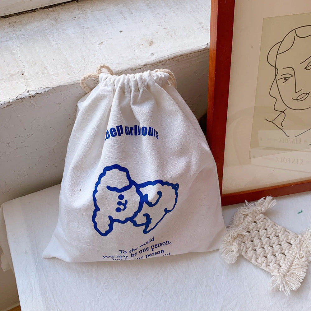 Cute Cloud Smile Drawstring Canvas Pouch Organizer