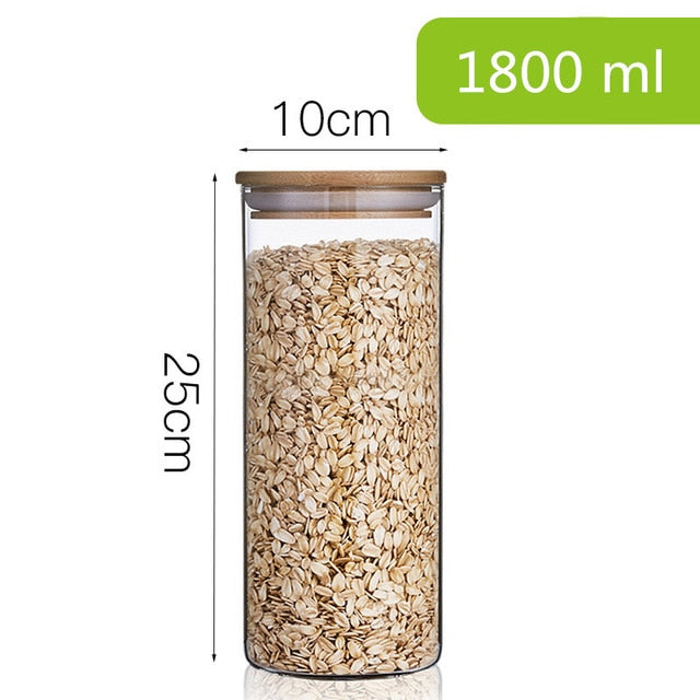 Airtight Glass Food Storage Jars with Bamboo Lids Set