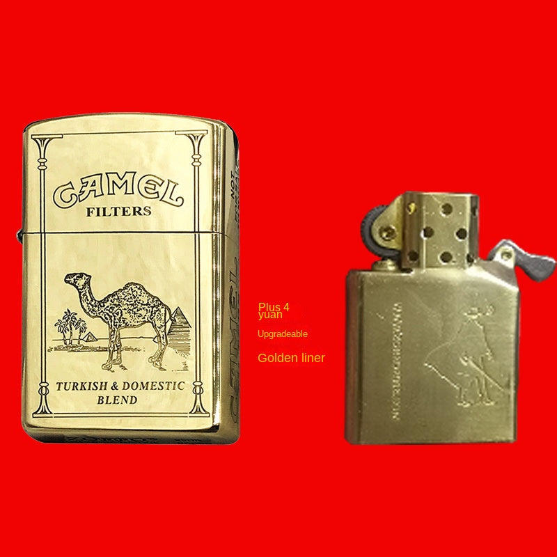 Brass Windproof Camel Flip Lighter, Solid Retro Design