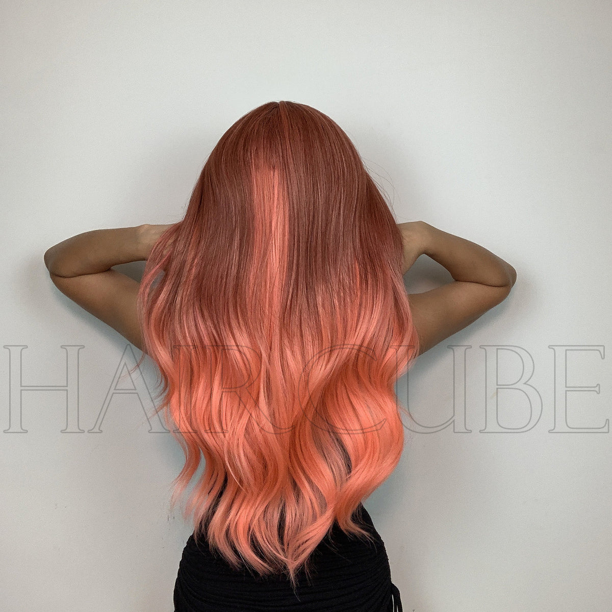 24-Inch Orange Pink Wig for Long, Wavy Glamour Looks