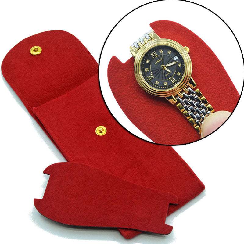 Velvet Watch Pouch with Snap Button, Scratch-Resistant