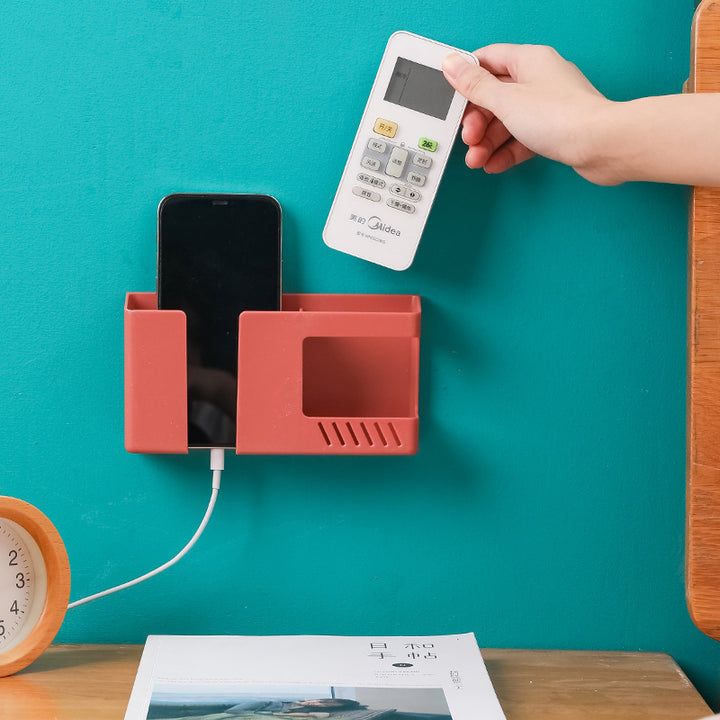 No-Drill Wall Phone Holder and Remote Storage Organizer